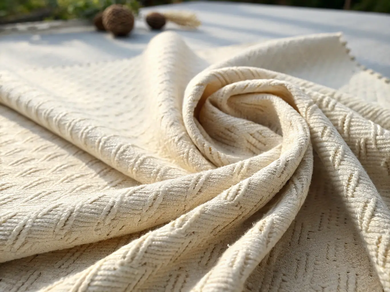 Close-up shot of a bolt of high-quality cotton fabric with a soft, smooth texture, showcasing the fine weave and natural fibers. The image emphasizes the fabric's breathability and comfort, highlighting its suitability for everyday wear.